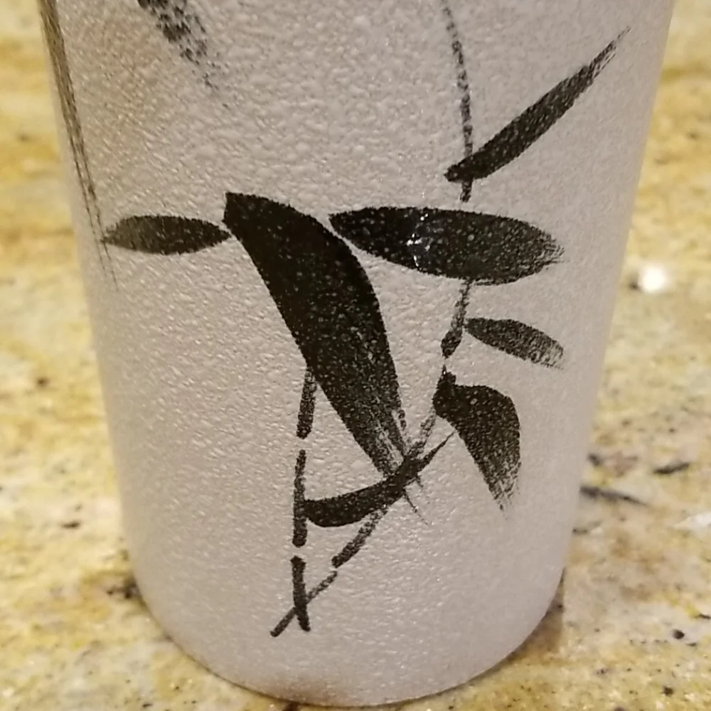 VTG Asian Modern Vase Painted Bamboo on Texture